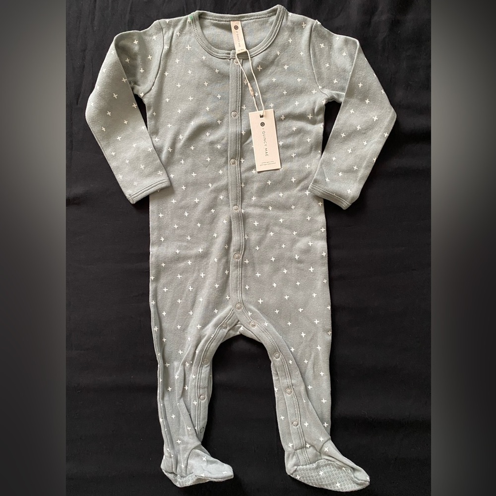 🆕 *FINAL* Quincy Mae footed sleeper, Color: Sea, Plus design, organic cotton PJ - Picture 4 of 11